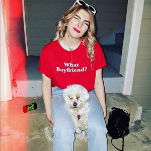 Forever 21, Women's Red And White, "What Boyfriend" Tee Size 1X